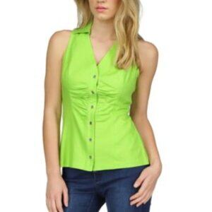 NEW Michael Kors Womens M Linen Blend Button Solid-Color Sleeveless Green Apple